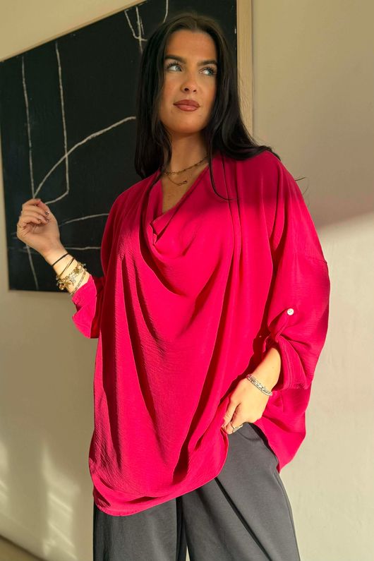 Suki Drape Cowl Blouse Hot Pink /11=